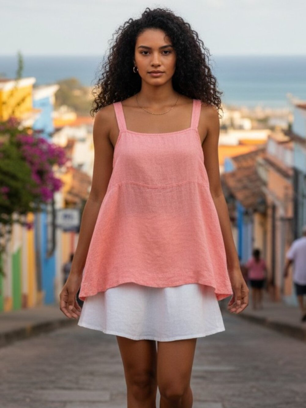 Athleta Voyager 100% Linen Swing Tank Top Coral Pink sz XL Coastal